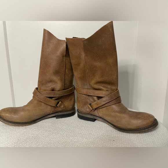 Tout A Coup Leather Brown Biker Boots Size 7 European Cowboy - Picture 3 of 5